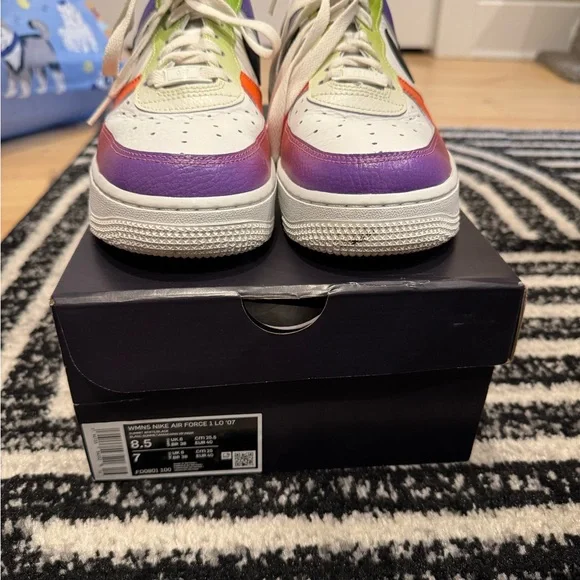 Nike Air Force 1s Low-Top Sneakers with Orange, Purple, Green & Black Accents - Picture 4 of 6